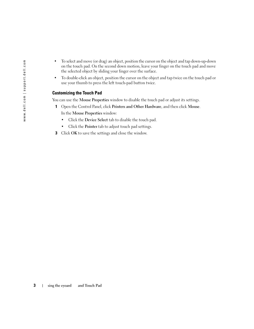 Dell 700M PP07S owner manual Customizing the Touch Pad 