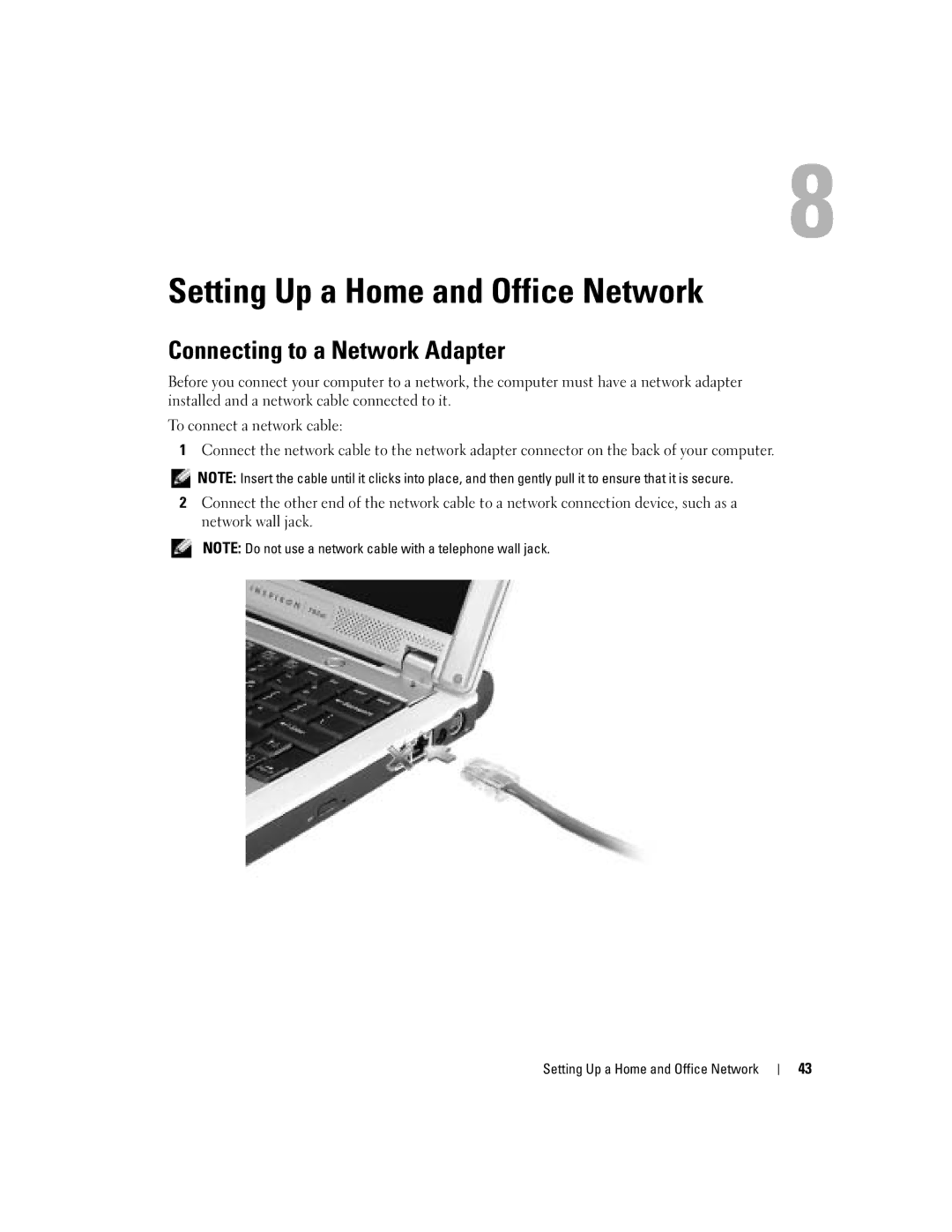 Dell 700M PP07S owner manual Setting Up a Home and Office Network, Connecting to a Network Adapter 