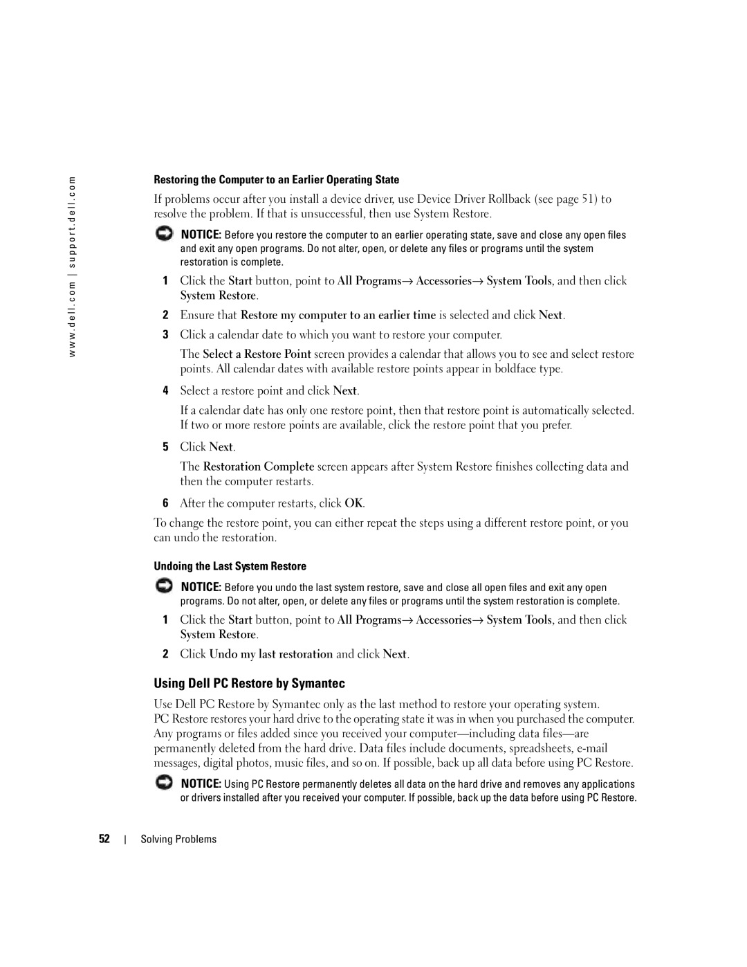 Dell 700M PP07S owner manual Using Dell PC Restore by Symantec 