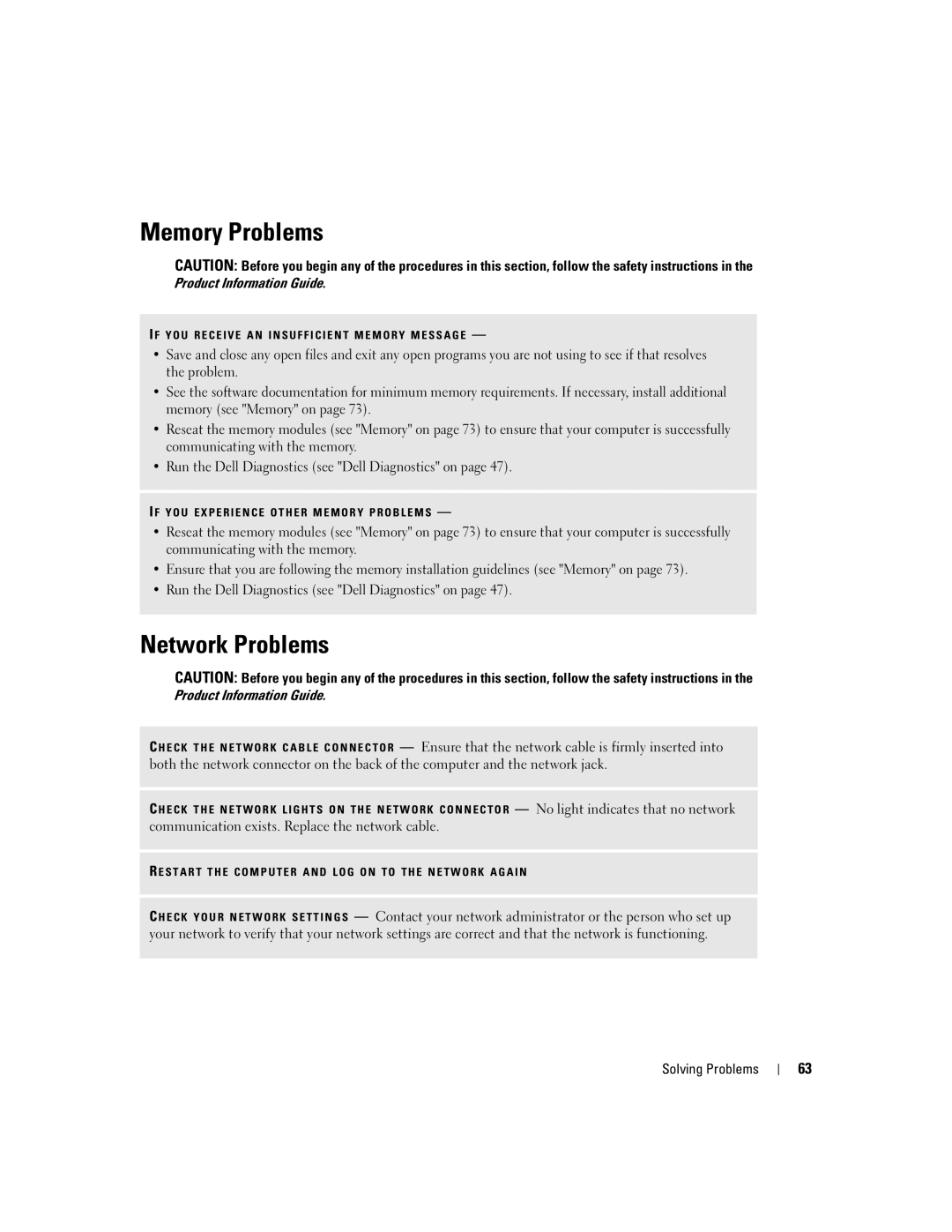 Dell 700M PP07S owner manual Memory Problems, Network Problems 