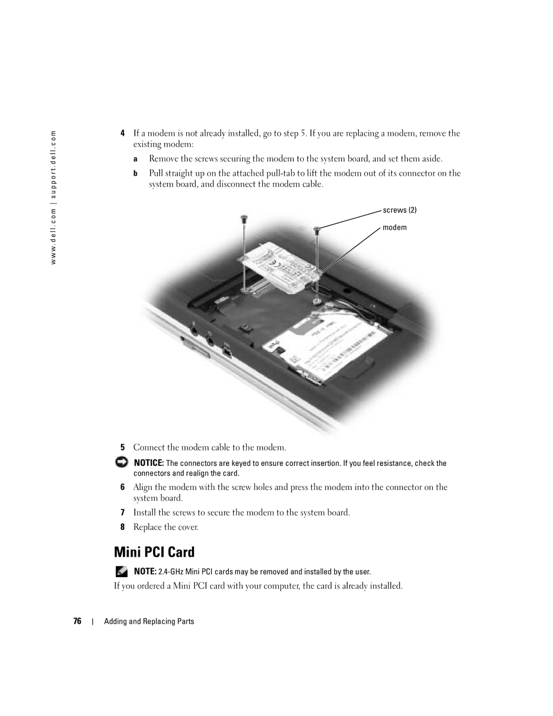 Dell 700M PP07S owner manual Mini PCI Card, Screws Modem 