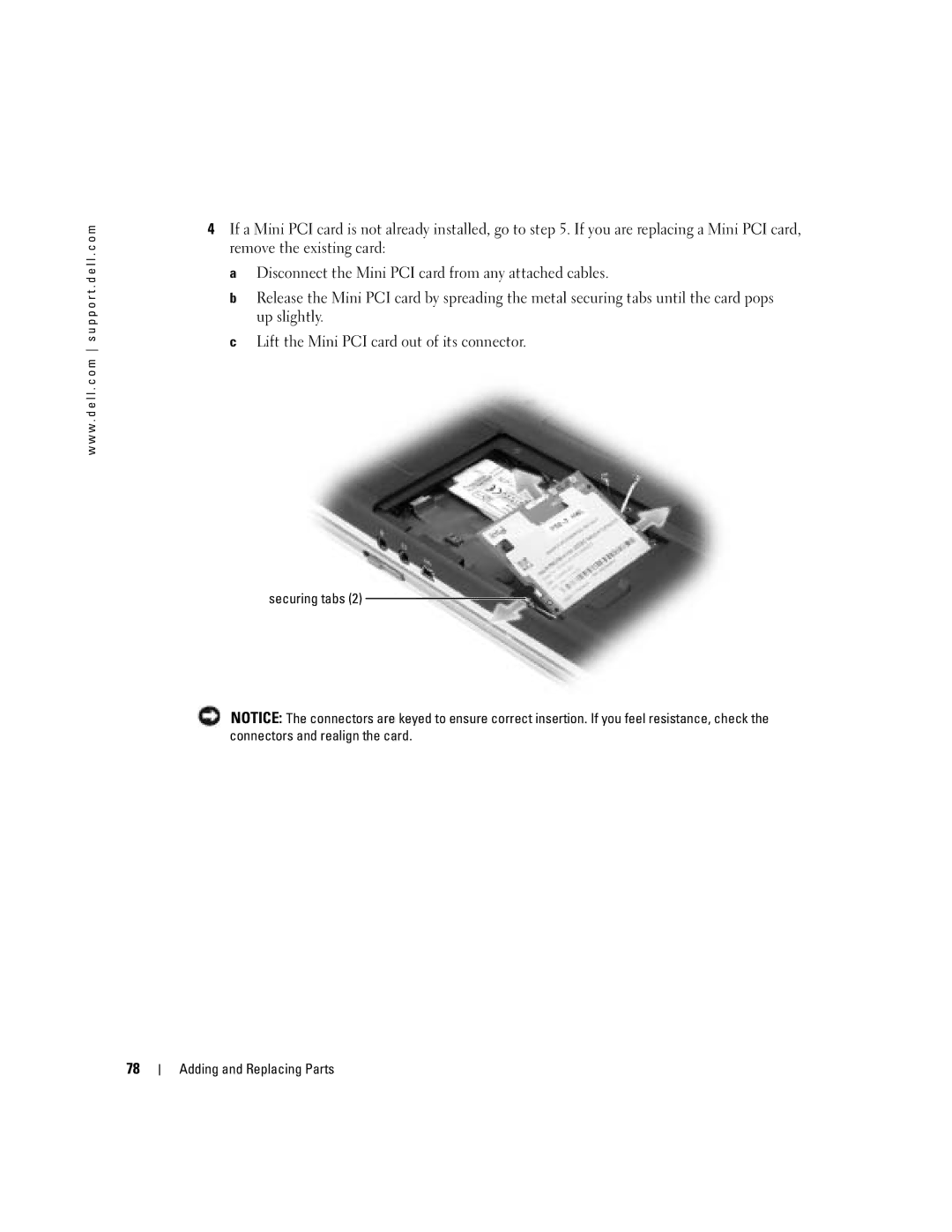 Dell 700M PP07S owner manual Securing tabs Adding and Replacing Parts 