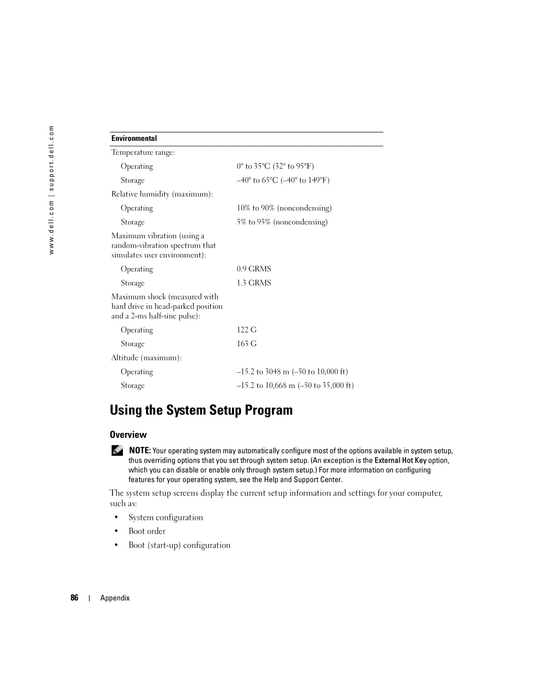 Dell 700M PP07S owner manual Using the System Setup Program, Overview, Environmental 