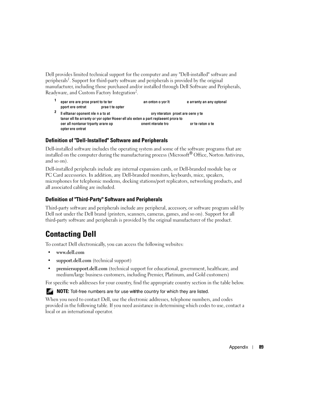 Dell 700M PP07S owner manual Contacting Dell, Definition of Dell-Installed Software and Peripherals 