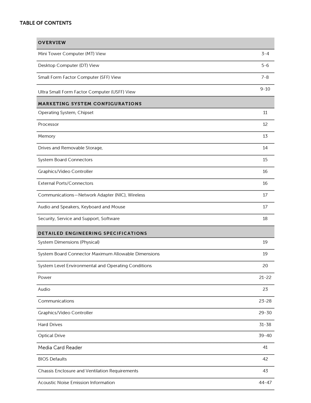 Dell 7010 manual Table of Contents 