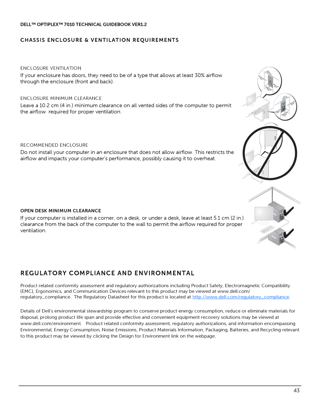 Dell 7010 manual Chassis Enclosure & Ventilation Requirements, Open Desk Minimum Clearance 