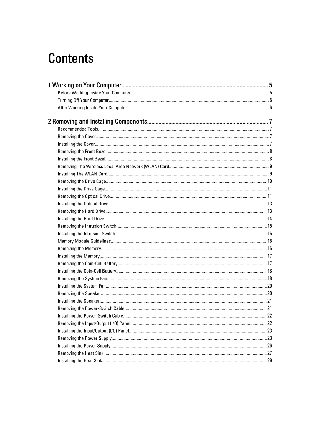 Dell 7010 owner manual Contents 