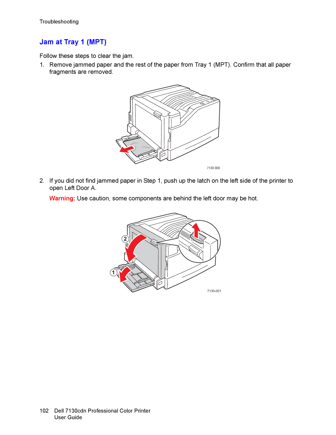 Dell 7130cdn manual Jam at Tray 1 MPT 