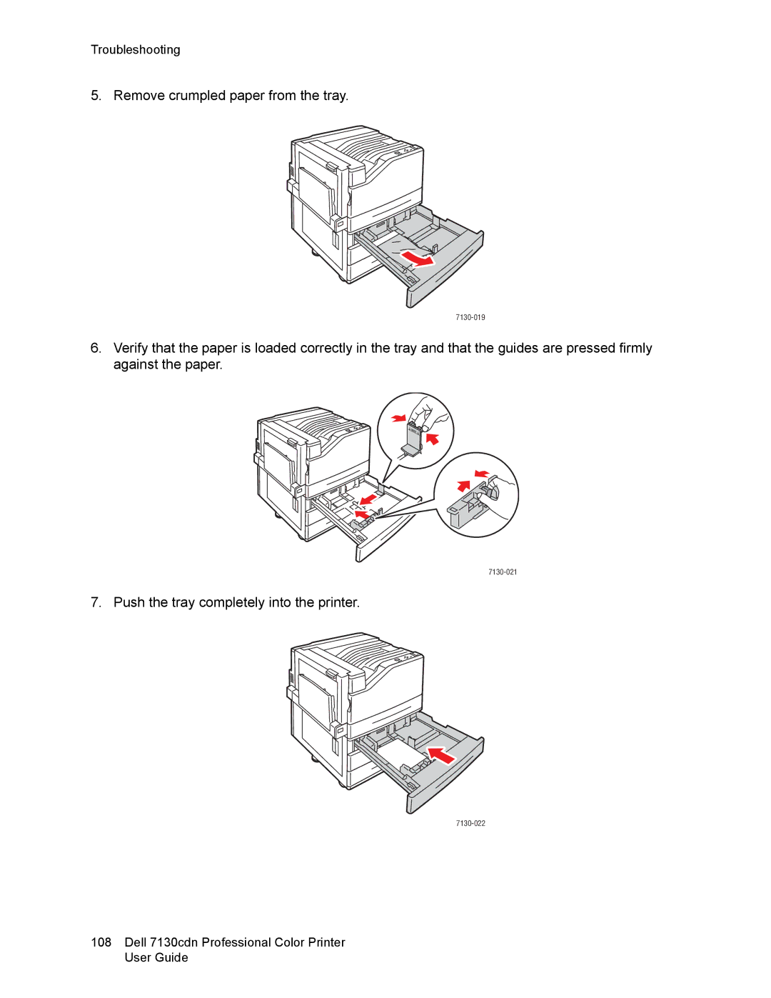 Dell 7130cdn manual Remove crumpled paper from the tray 