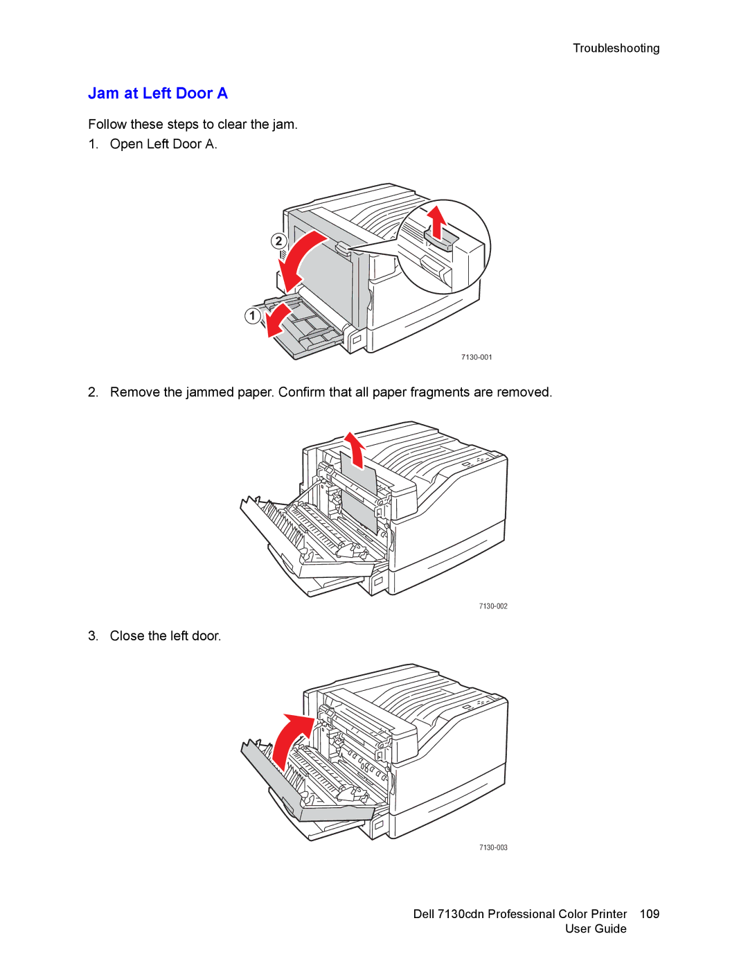 Dell 7130cdn manual Jam at Left Door a 