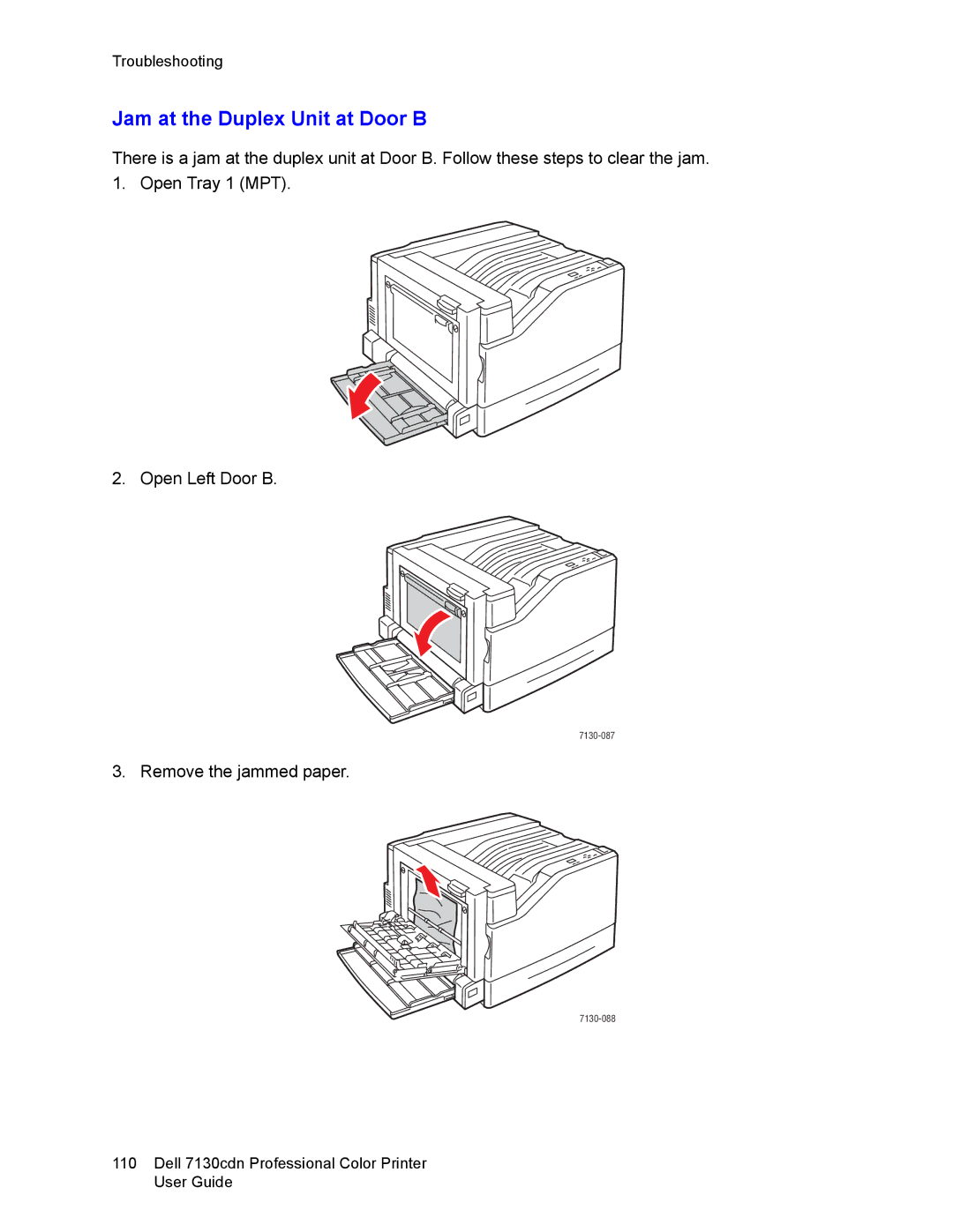 Dell 7130cdn manual Jam at the Duplex Unit at Door B 