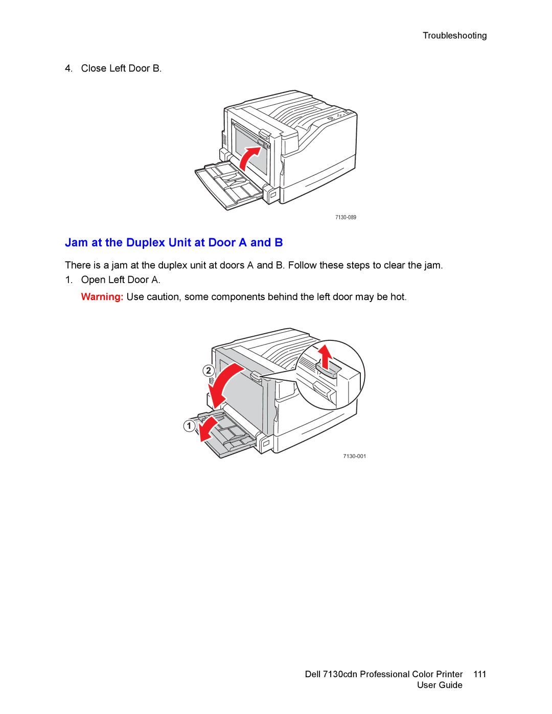 Dell 7130cdn manual Jam at the Duplex Unit at Door a and B 