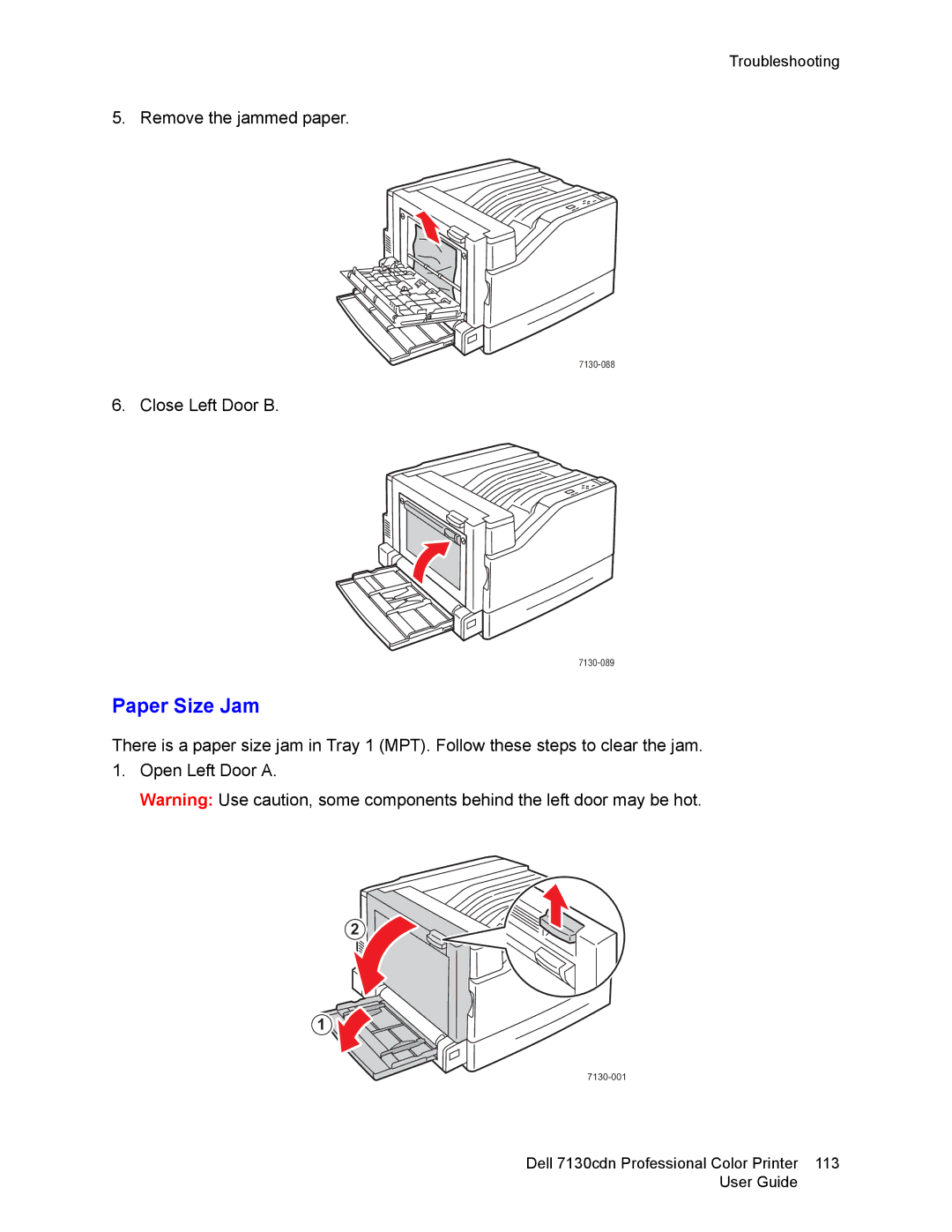 Dell 7130cdn manual Paper Size Jam 