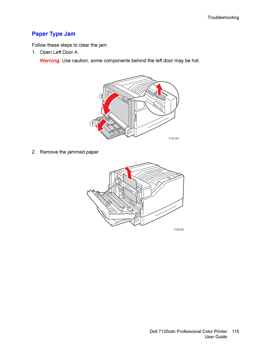 Dell 7130cdn manual Paper Type Jam 