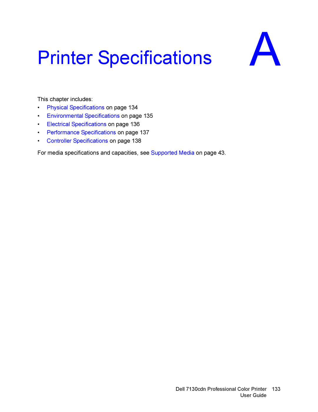 Dell 7130cdn manual Printer Specifications 