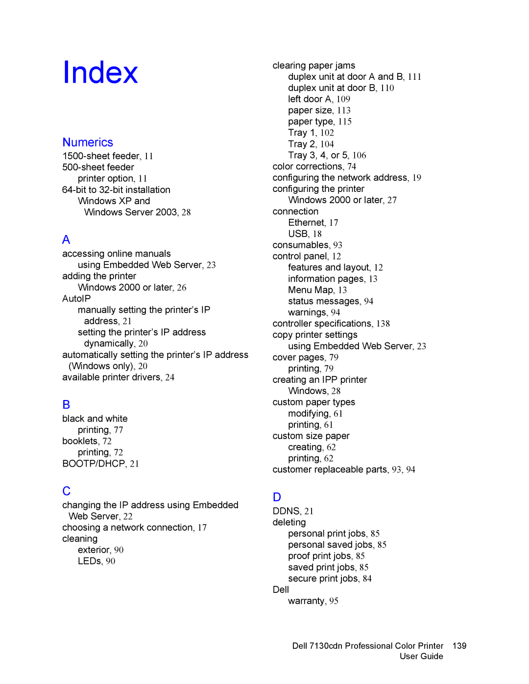 Dell 7130cdn manual Index 