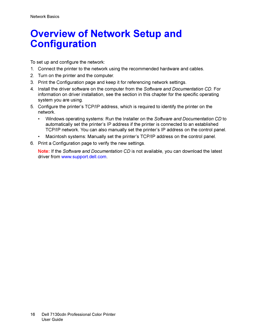 Dell 7130cdn manual Overview of Network Setup and Configuration 