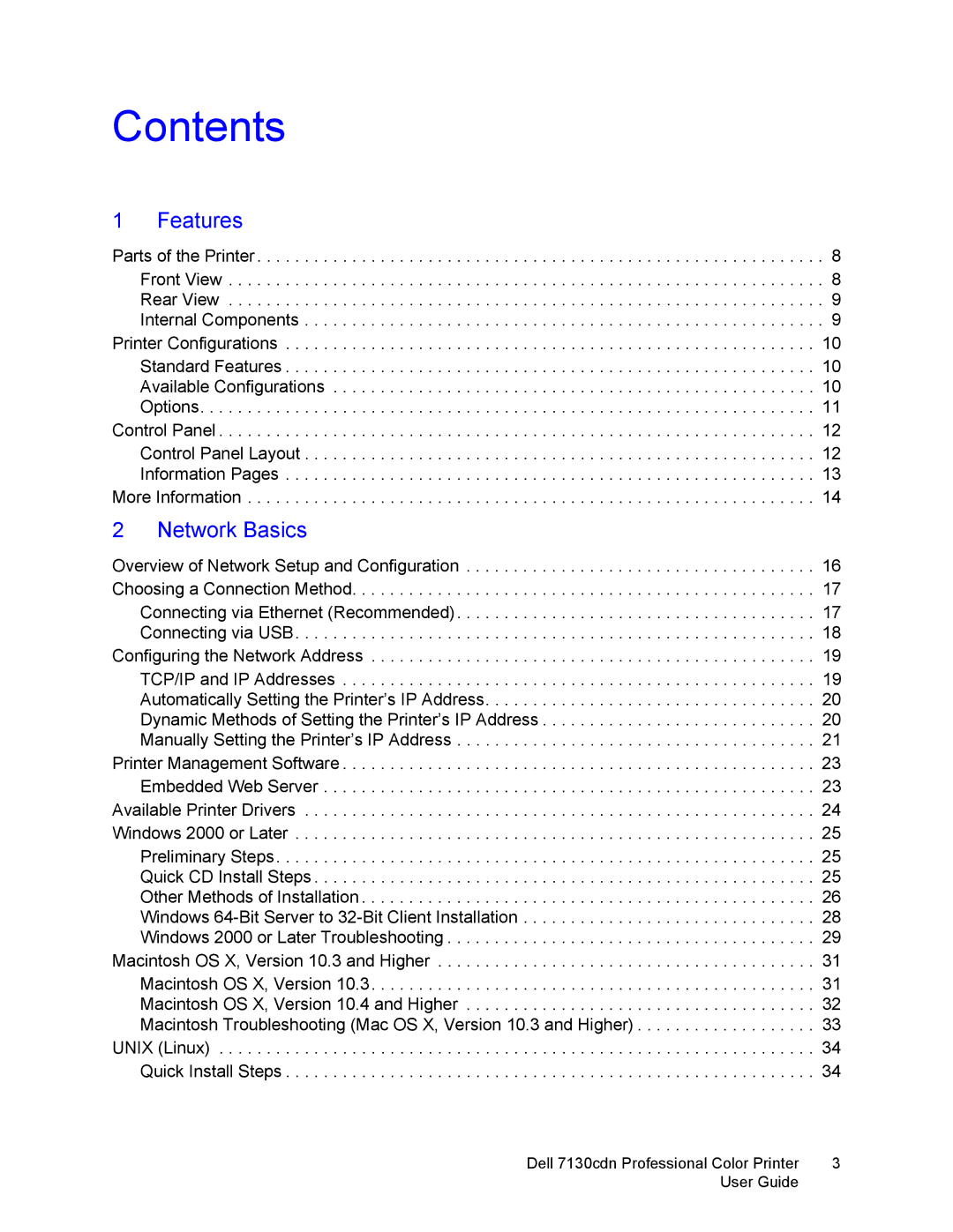 Dell 7130cdn manual Contents 