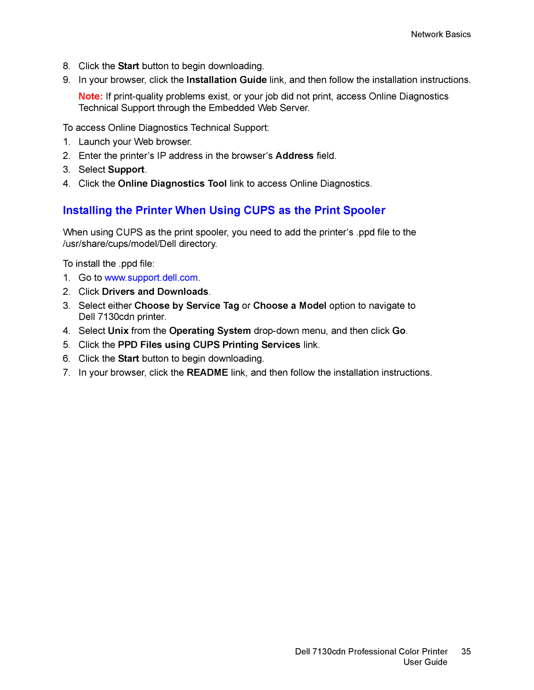 Dell 7130cdn manual Installing the Printer When Using Cups as the Print Spooler 