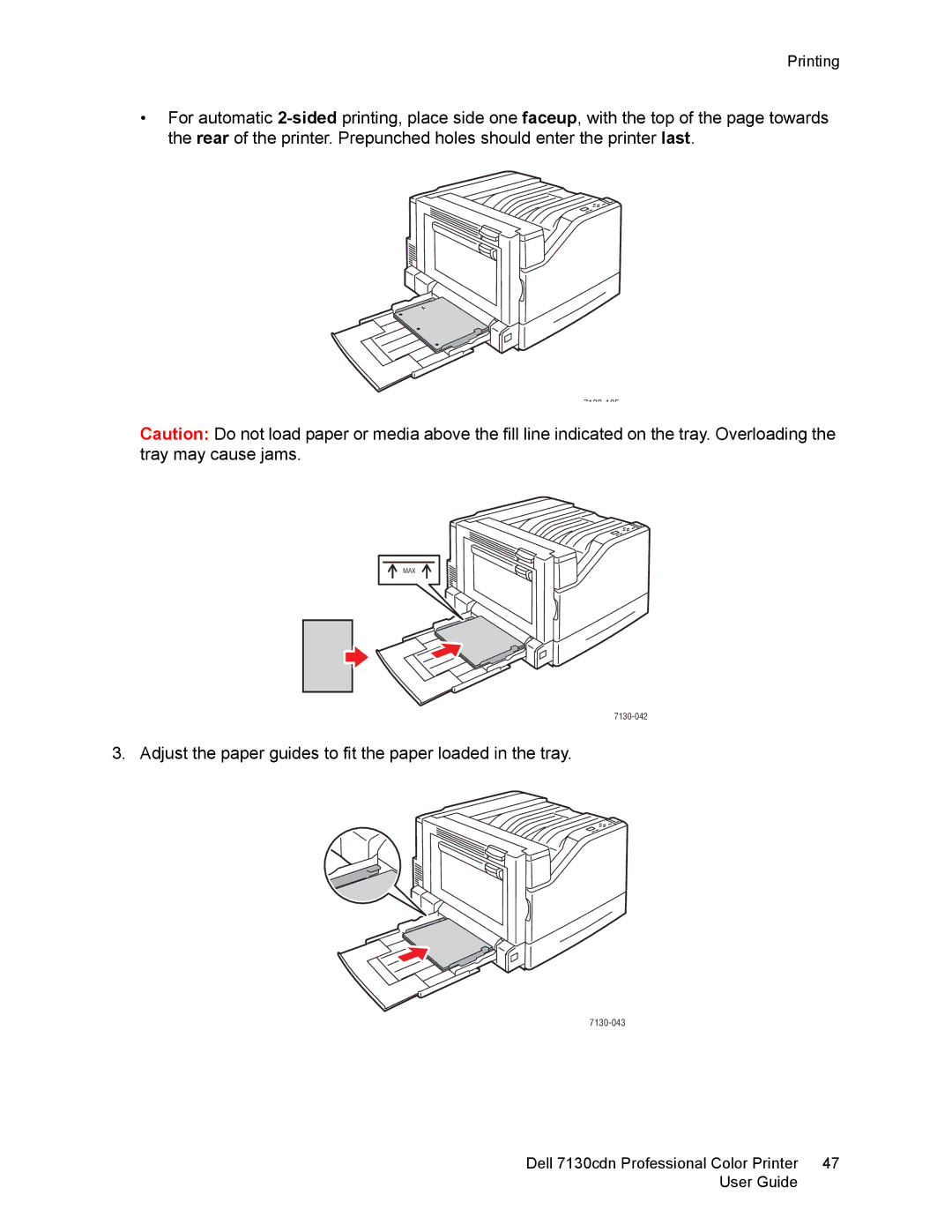 Dell 7130cdn manual Adjust the paper guides to fit the paper loaded in the tray 