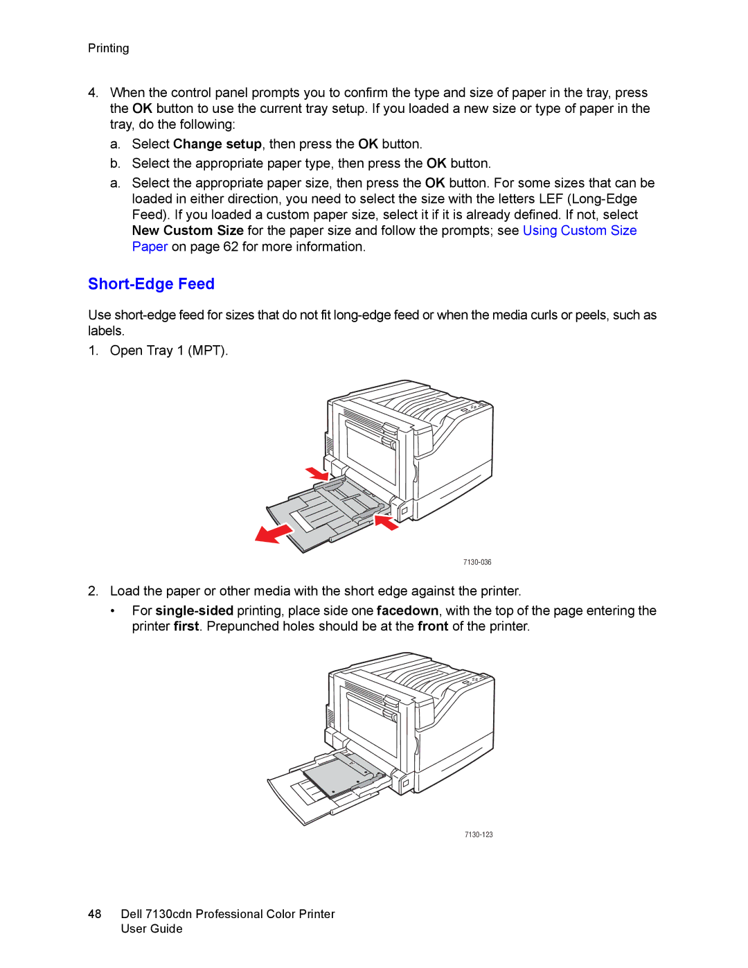 Dell 7130cdn manual Short-Edge Feed 