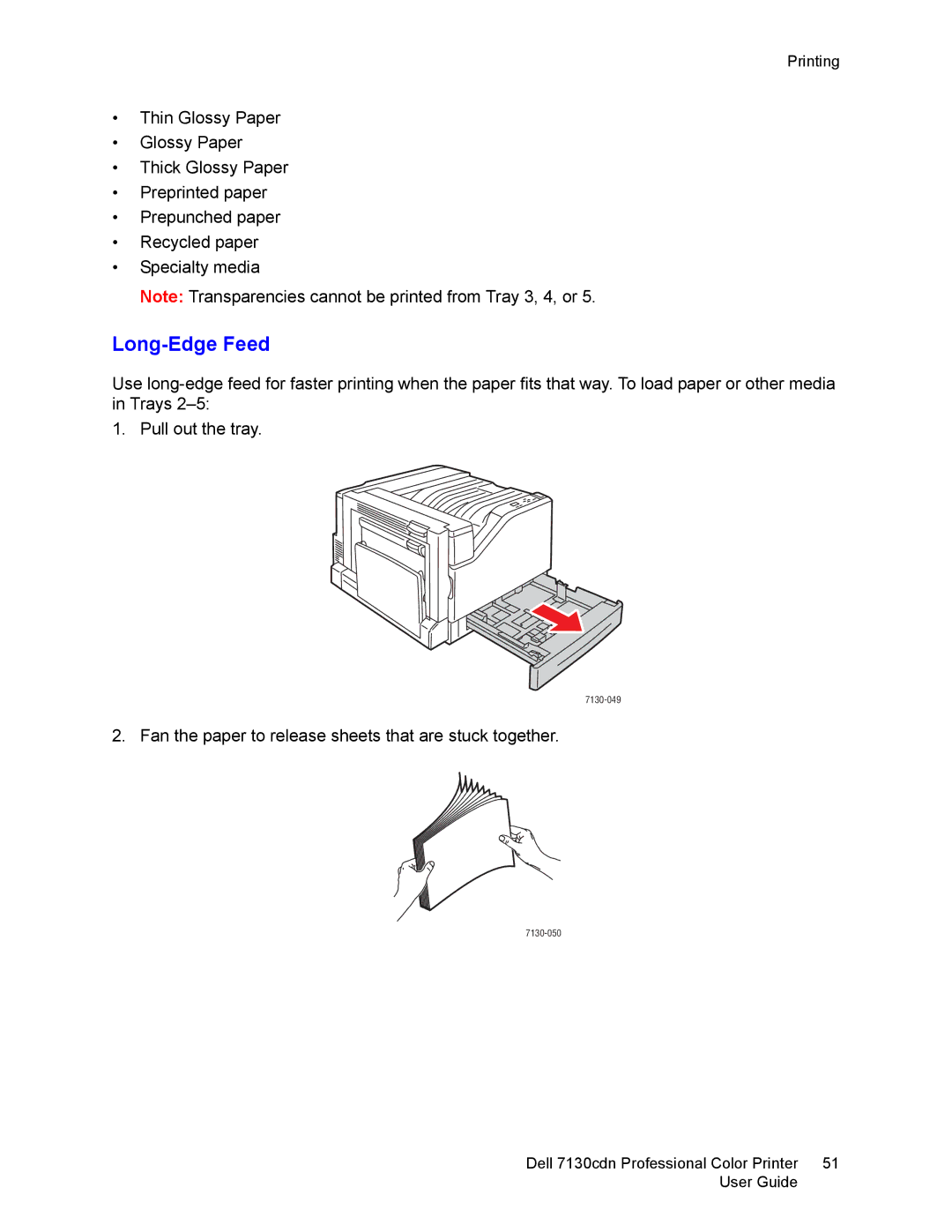 Dell 7130cdn manual Fan the paper to release sheets that are stuck together 