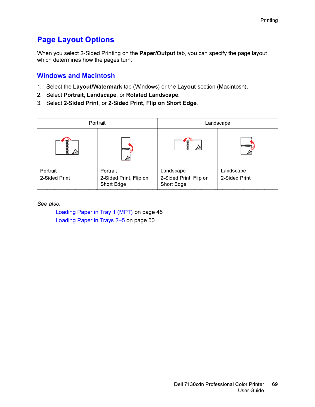 Dell 7130cdn manual Layout Options, Windows and Macintosh 