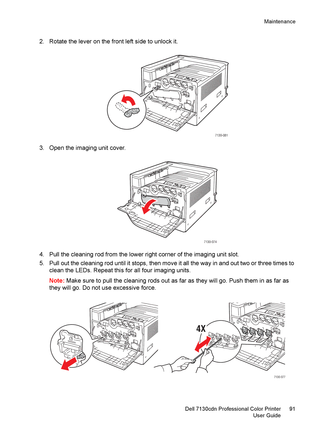 Dell 7130cdn manual Rotate the lever on the front left side to unlock it 