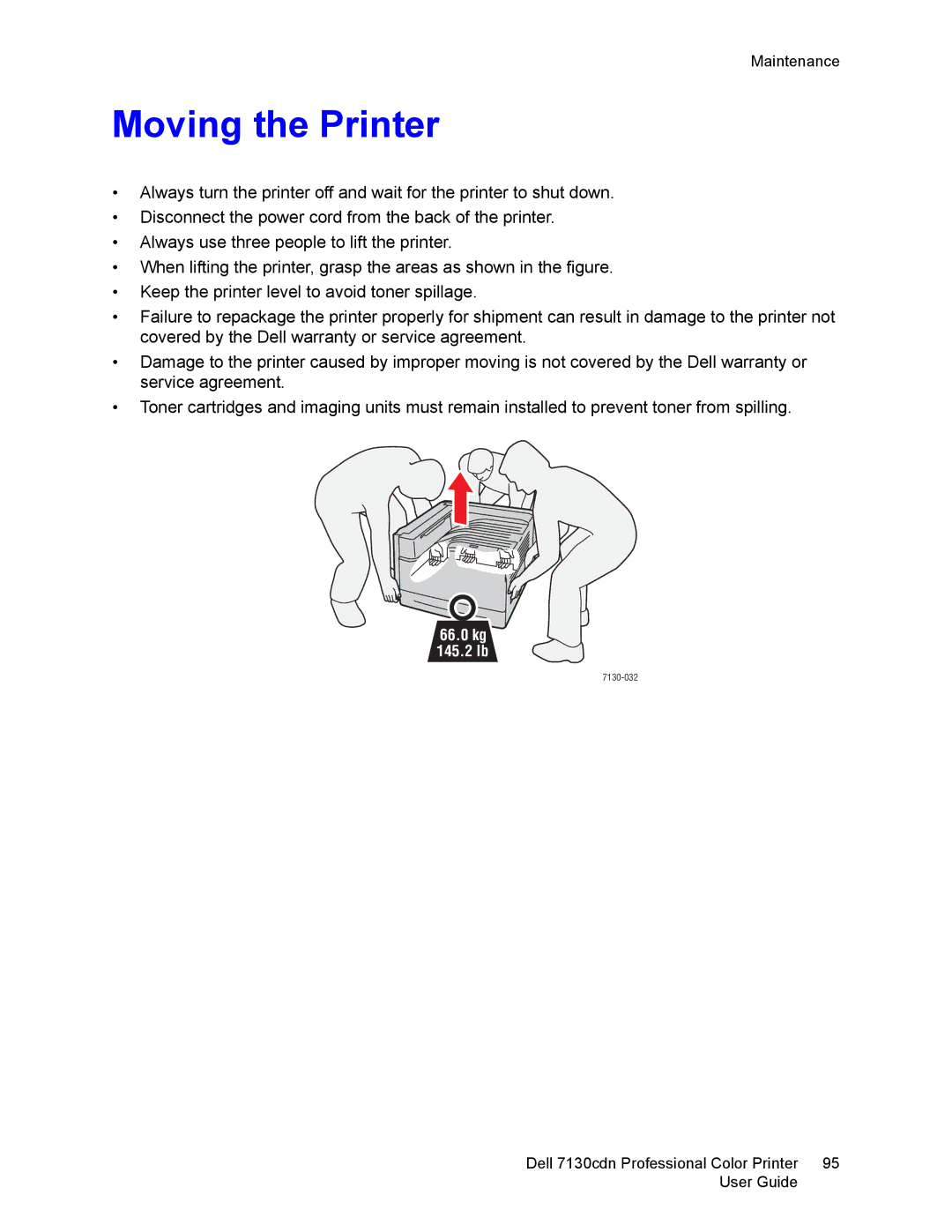 Dell 7130cdn manual Moving the Printer 