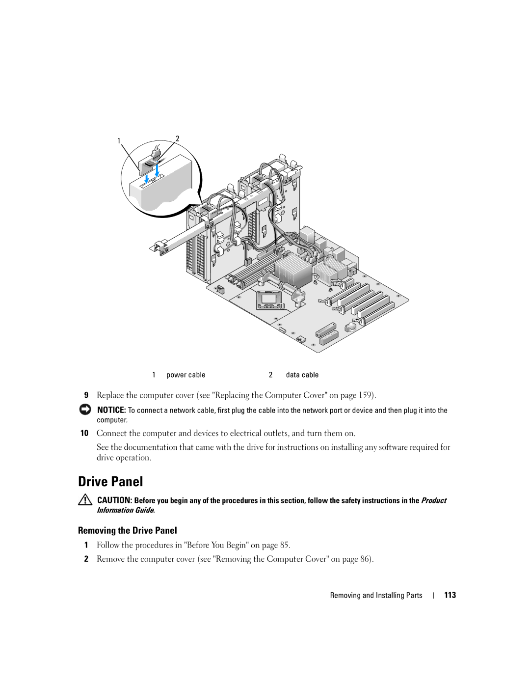 Dell XPS 720 owner manual Removing the Drive Panel, 113 