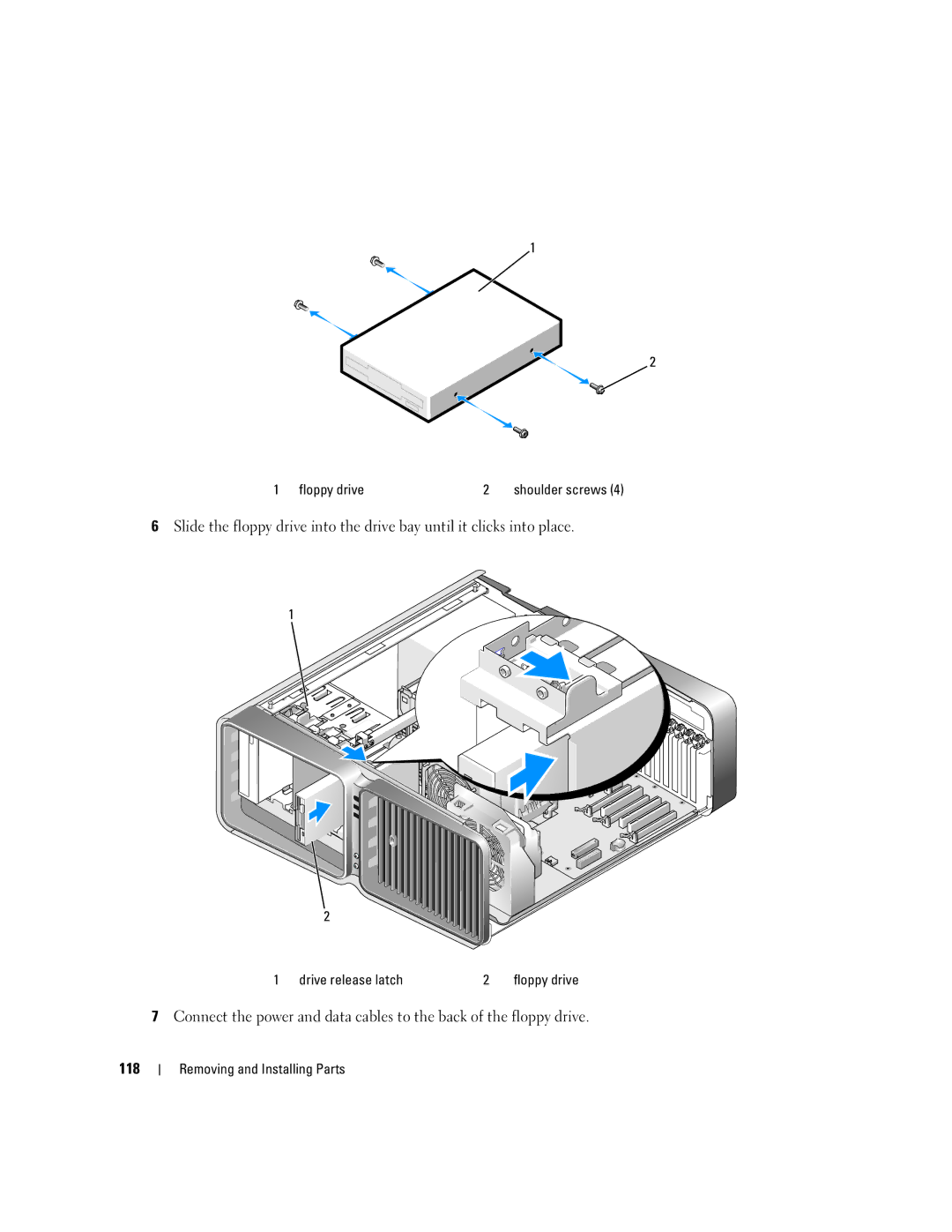 Dell XPS 720 owner manual 118, Floppy drive 