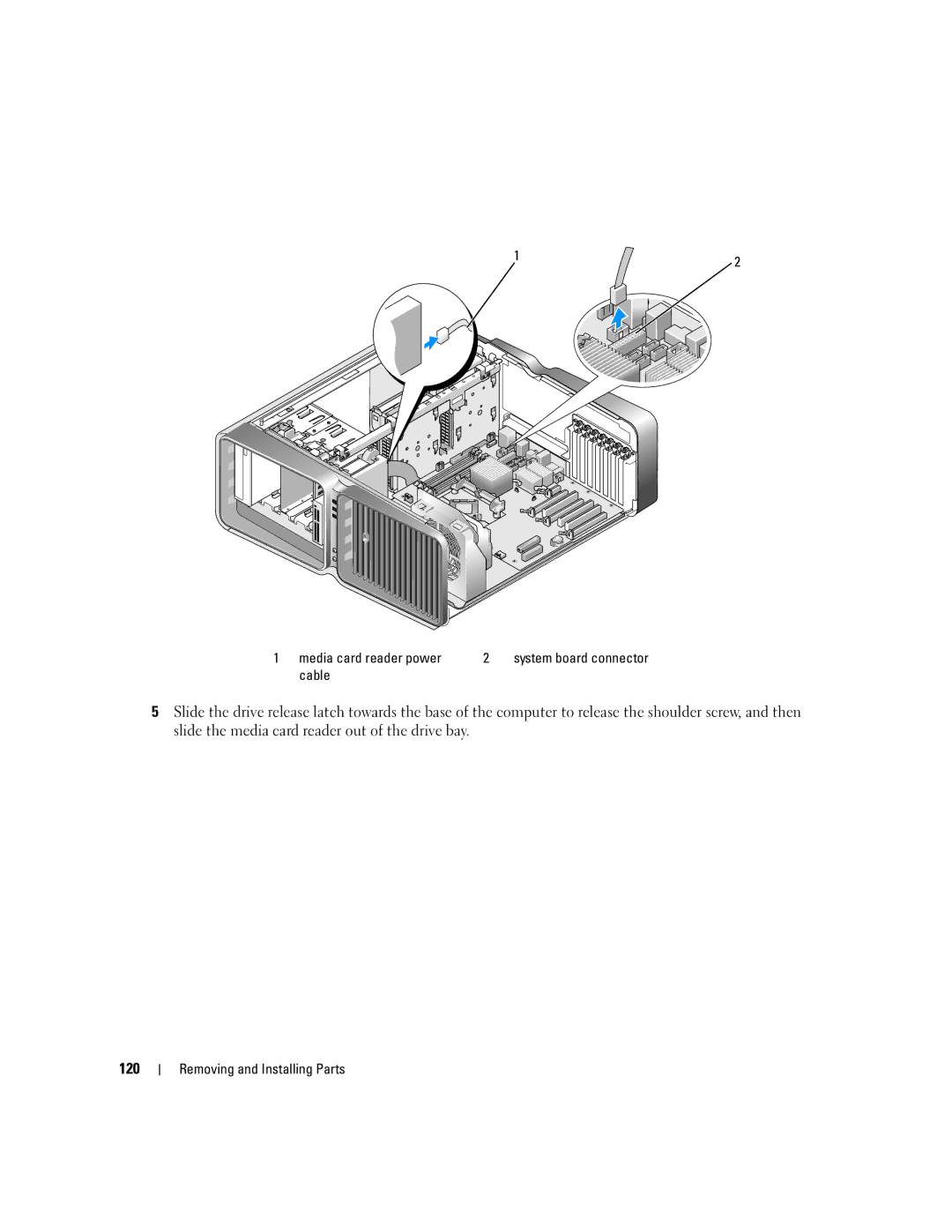 Dell XPS 720 owner manual 120, Media card reader power, Cable 