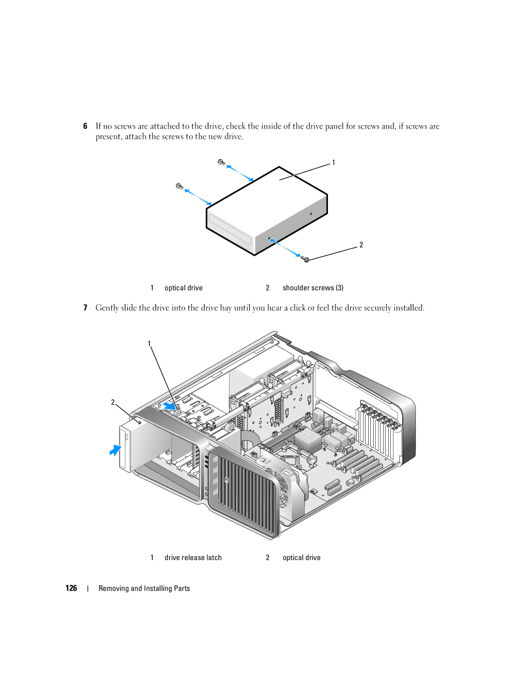 Dell XPS 720 owner manual 126, Optical drive 