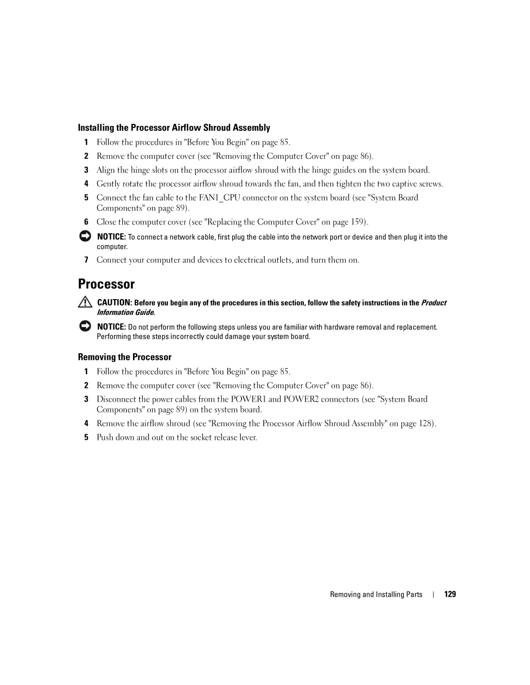Dell XPS 720 owner manual Installing the Processor Airflow Shroud Assembly, Removing the Processor, 129 