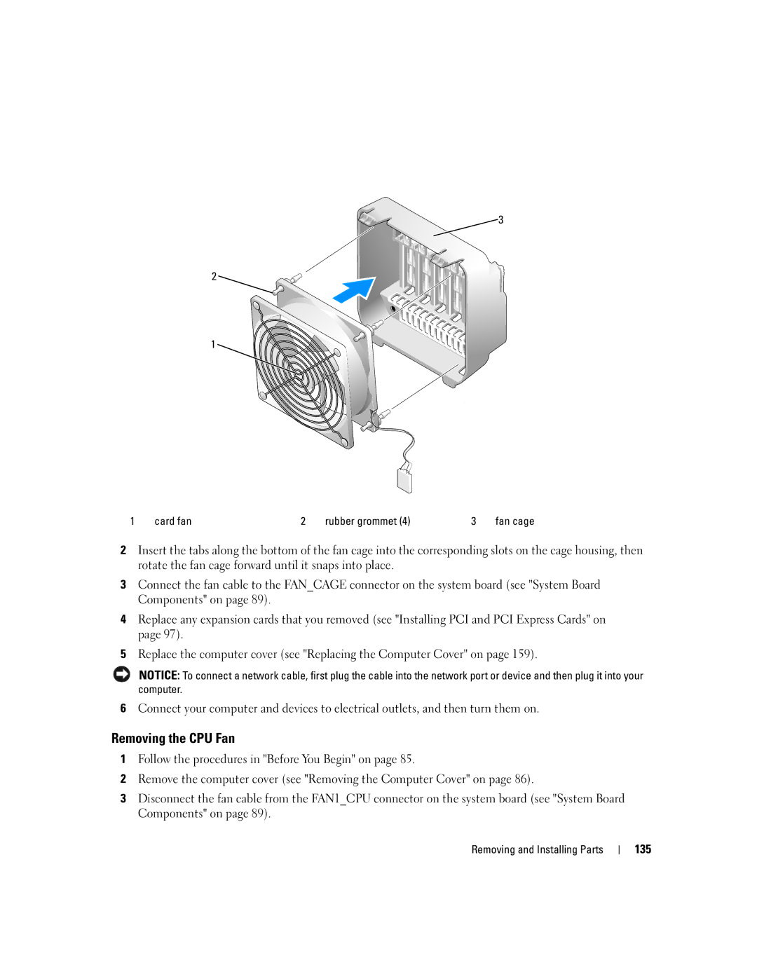 Dell XPS 720 owner manual Removing the CPU Fan, 135 