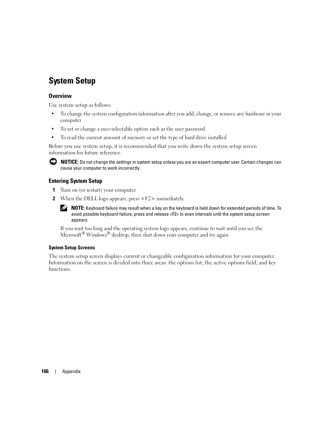 Dell XPS 720 owner manual Overview, Entering System Setup, Use system setup as follows 