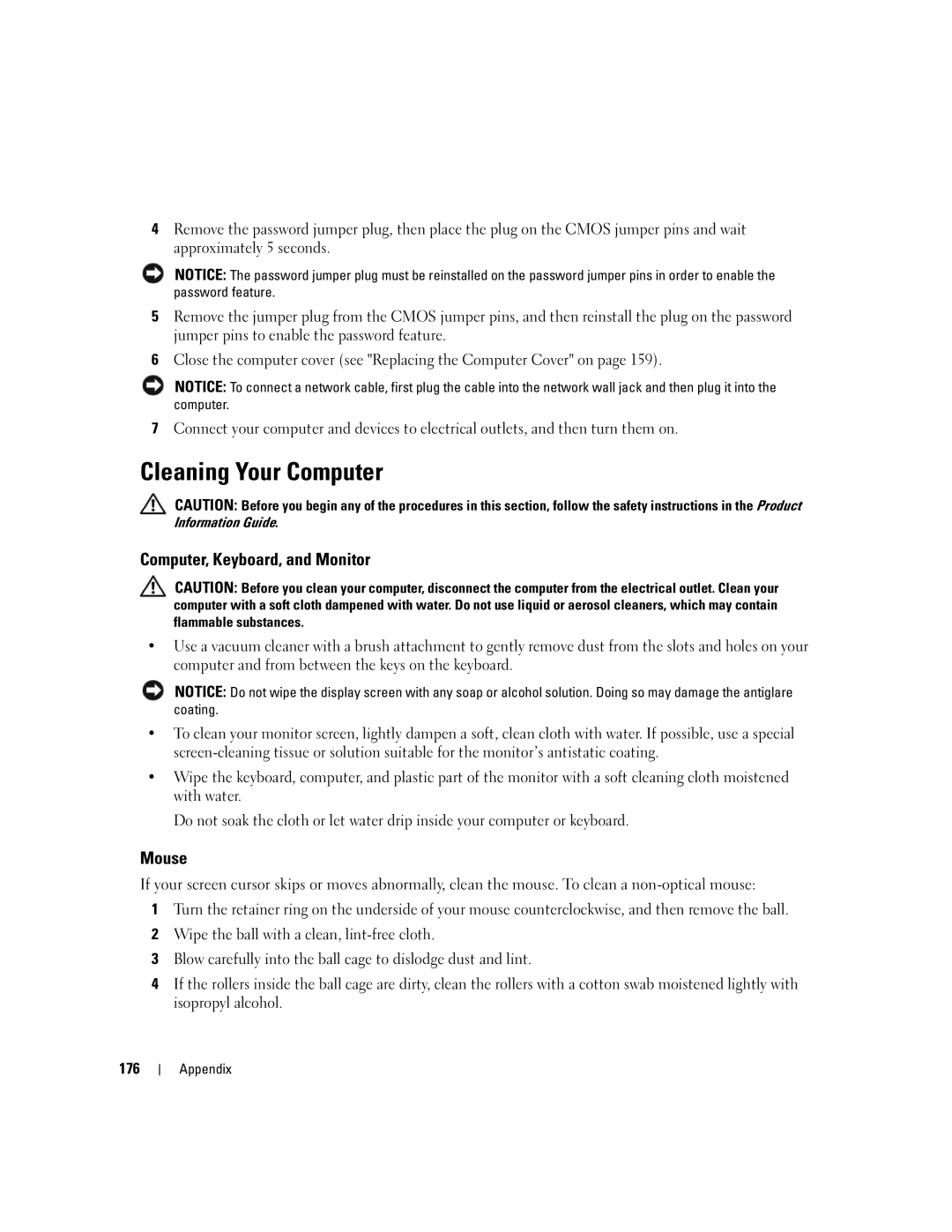 Dell XPS 720 owner manual Cleaning Your Computer, Computer, Keyboard, and Monitor, Mouse, 176 