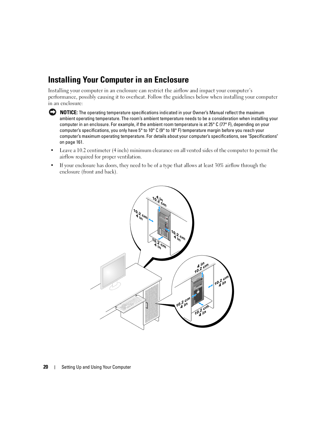 Dell XPS 720 owner manual Installing Your Computer in an Enclosure 