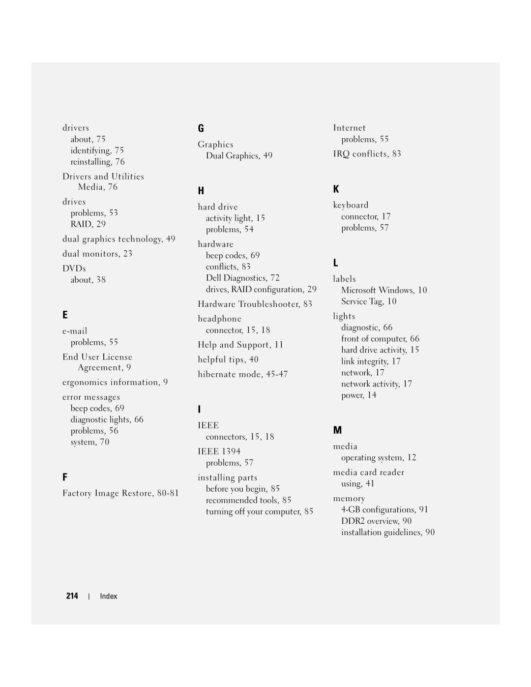 Dell XPS 720 owner manual Index 