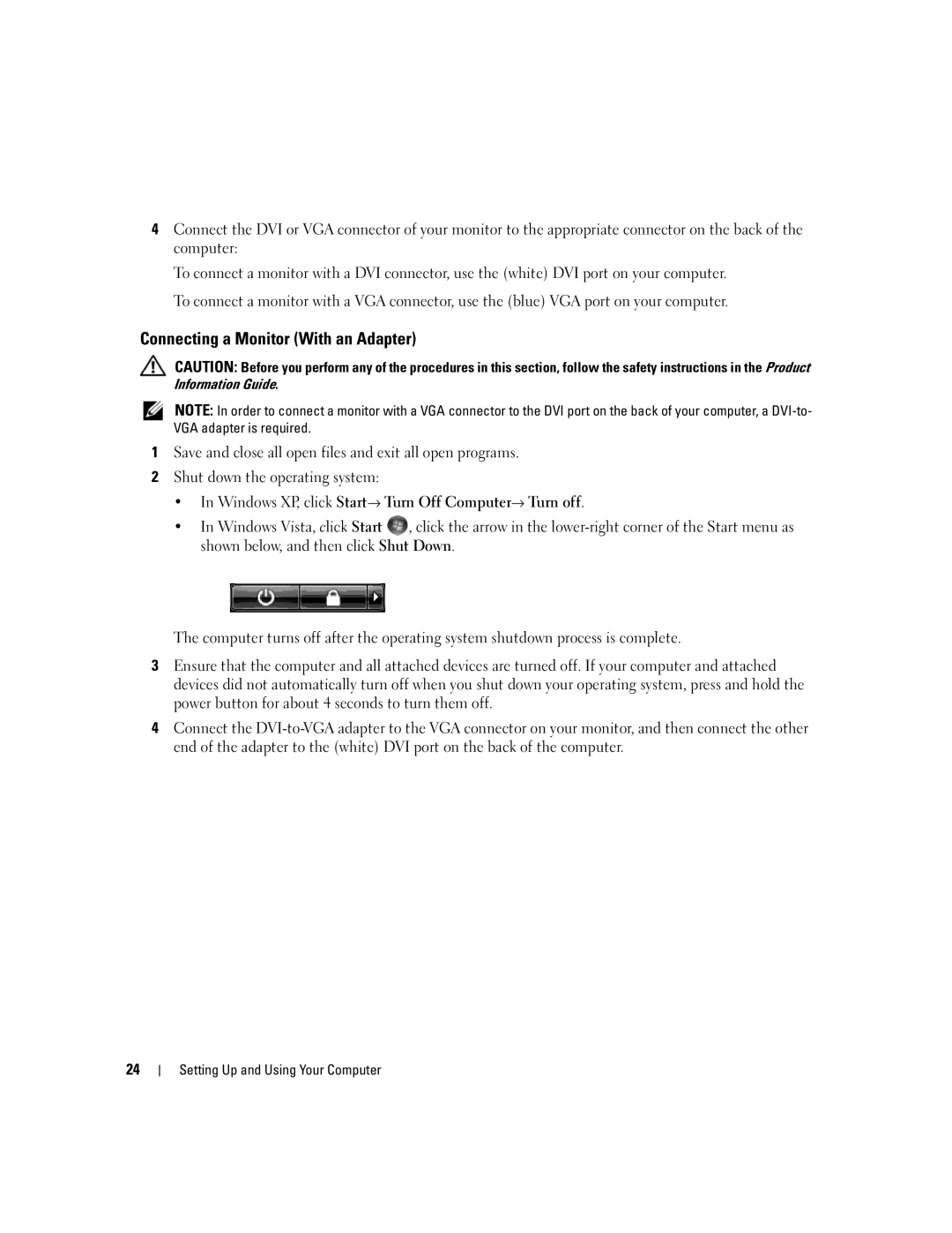 Dell XPS 720 owner manual Connecting a Monitor With an Adapter 