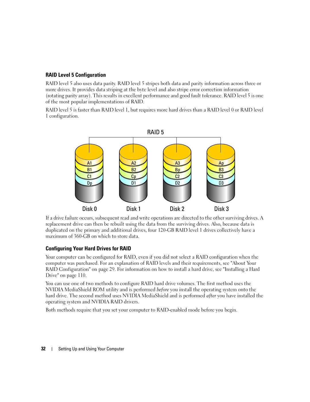 Dell XPS 720 owner manual RAID Level 5 Configuration, Configuring Your Hard Drives for RAID 