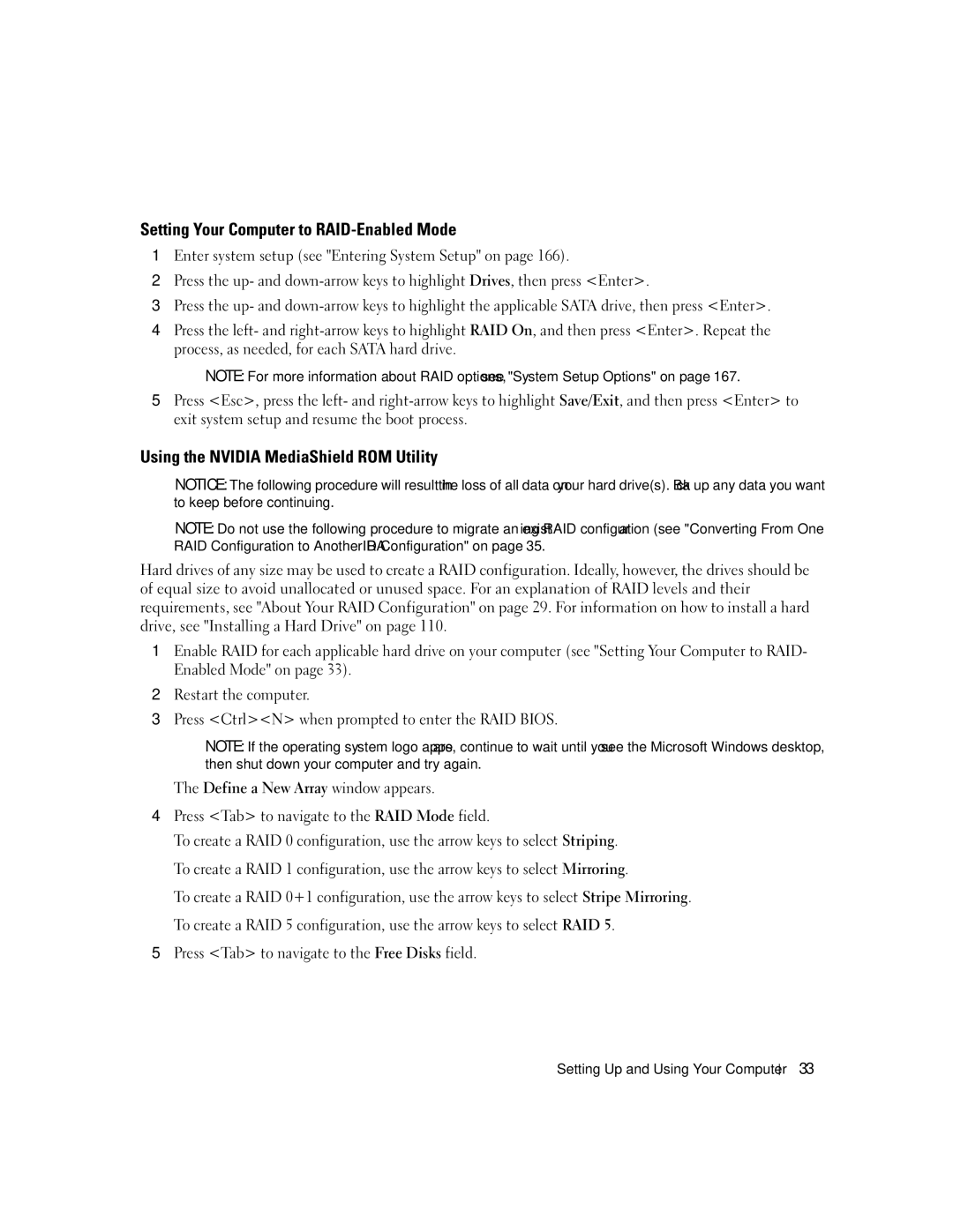 Dell XPS 720 owner manual Setting Your Computer to RAID-Enabled Mode, Using the Nvidia MediaShield ROM Utility 