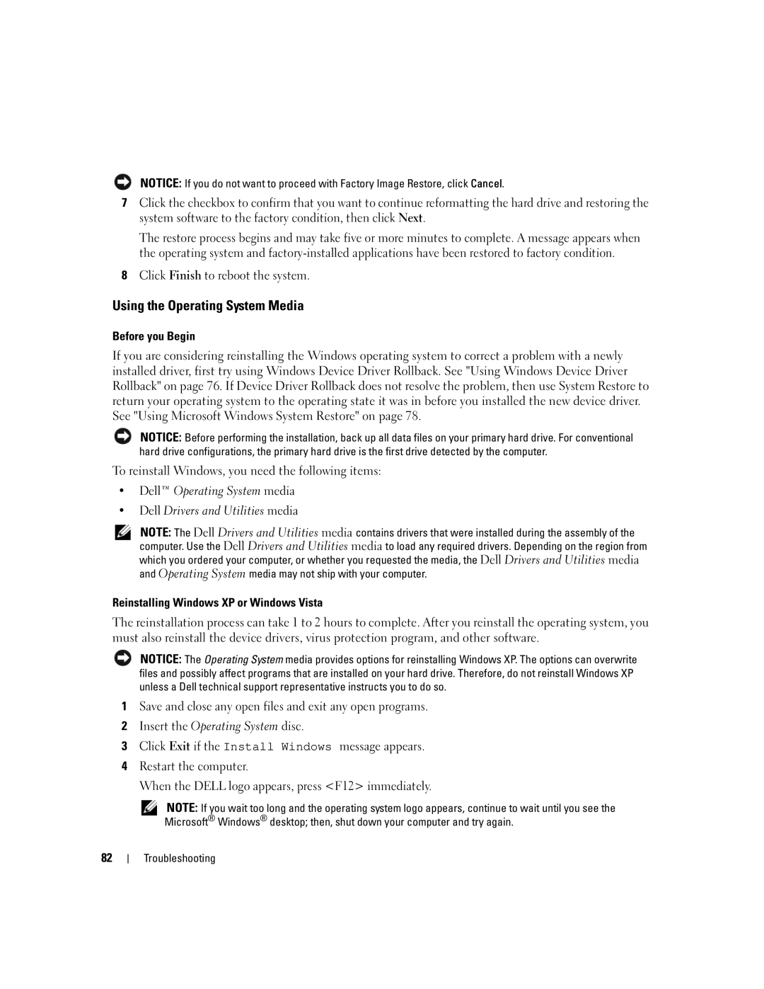 Dell XPS 720 owner manual Using the Operating System Media 