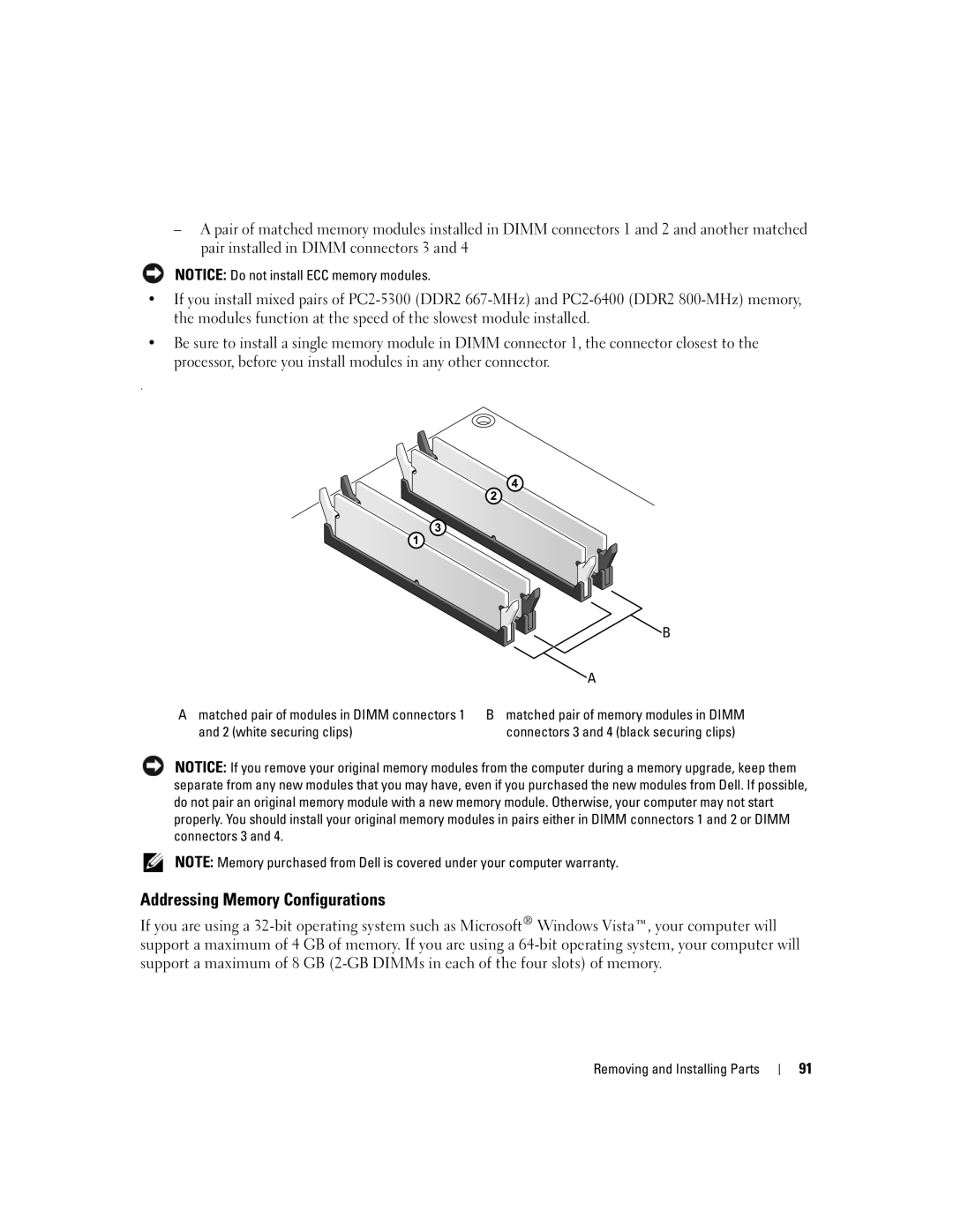 Dell XPS 720 owner manual Addressing Memory Configurations 