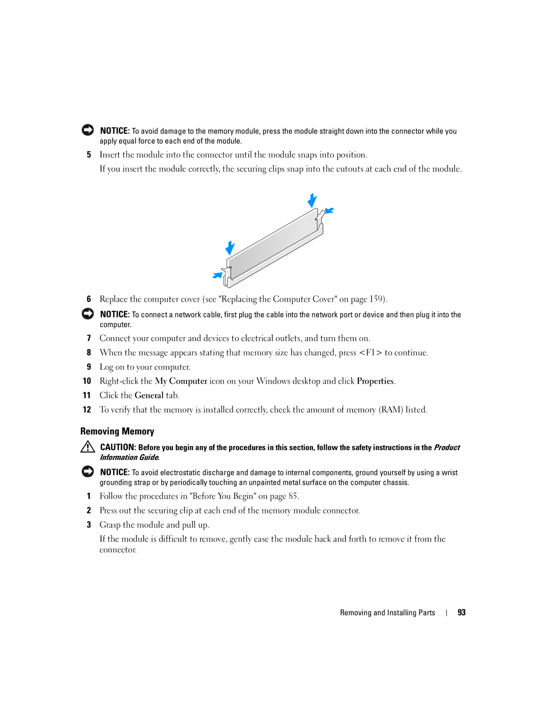 Dell XPS 720 owner manual Removing Memory 