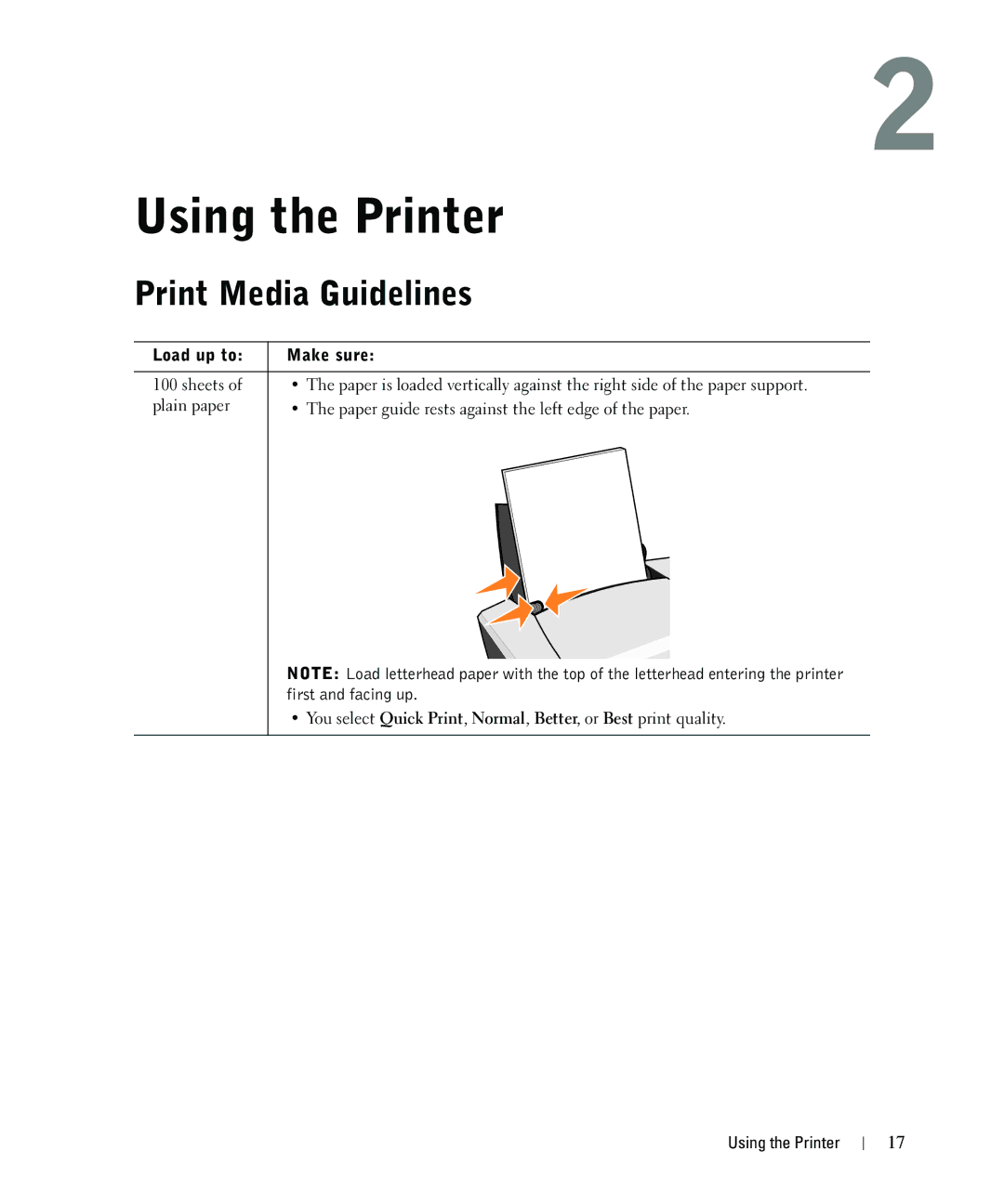 Dell 720 owner manual Using the Printer, Print Media Guidelines 