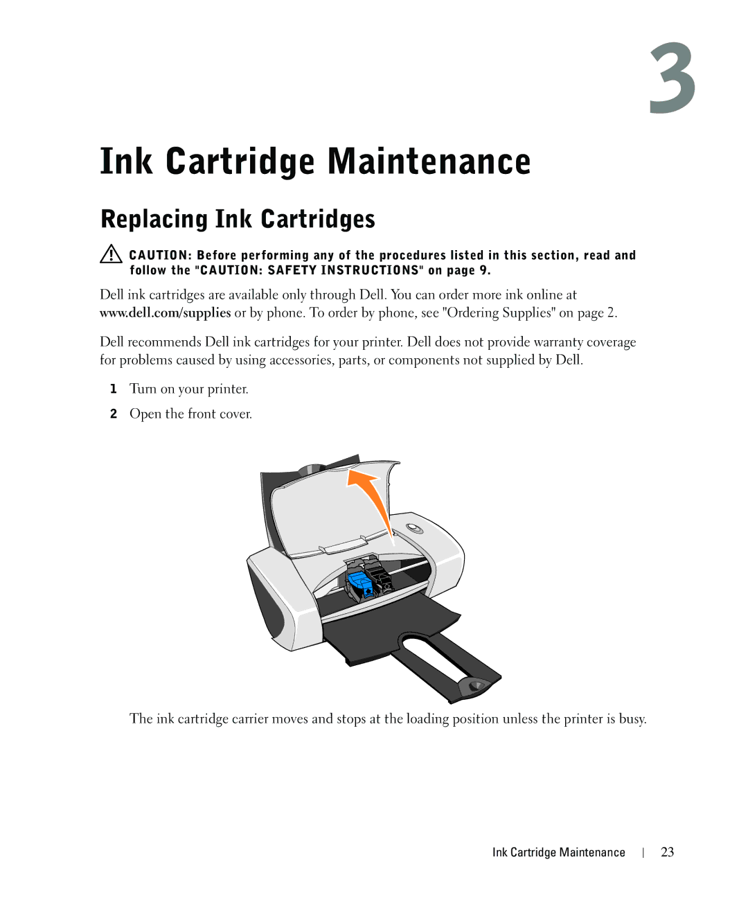 Dell 720 owner manual Ink Cartridge Maintenance, Replacing Ink Cartridges 