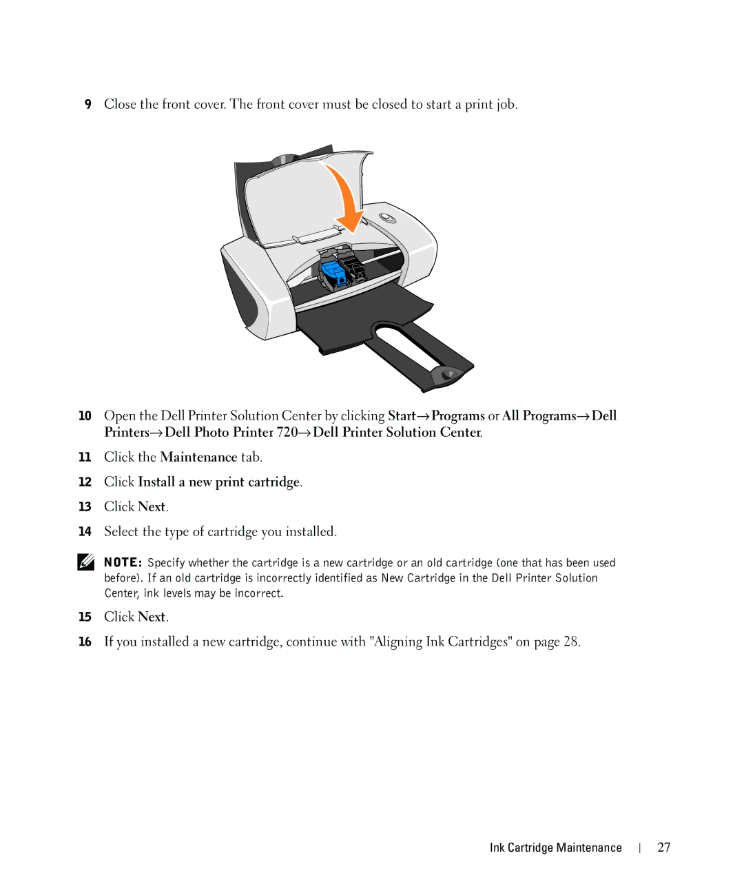 Dell 720 owner manual Click Install a new print cartridge 