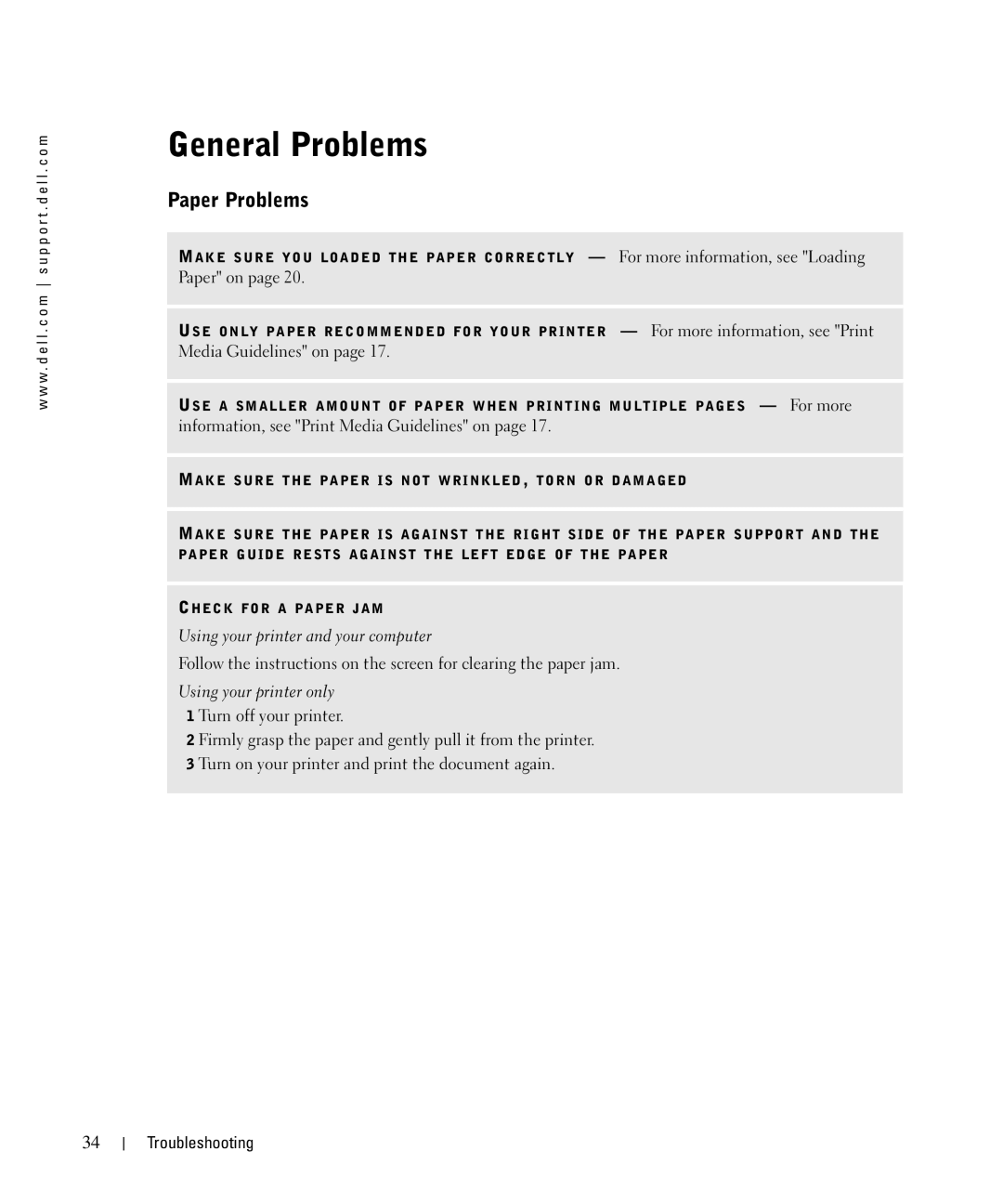 Dell 720 owner manual General Problems, Paper Problems 