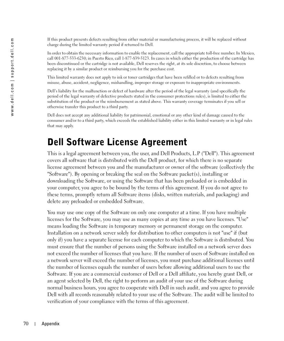 Dell 720 owner manual Dell Software License Agreement 